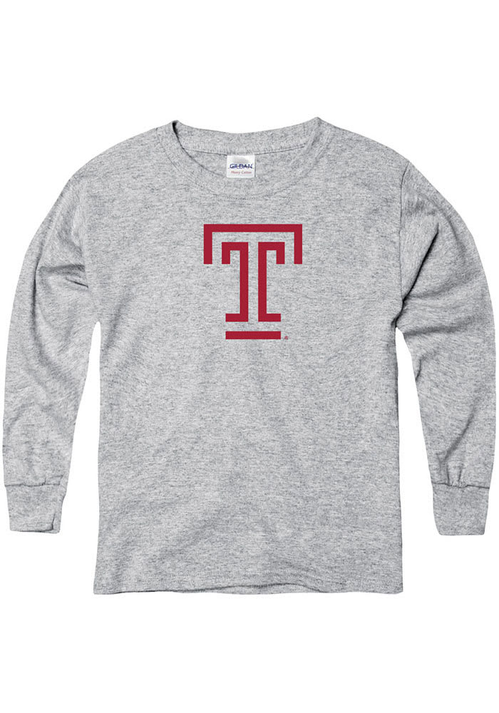 Temple Owls Youth Grey Arch Mascot Long Sleeve T-Shirt