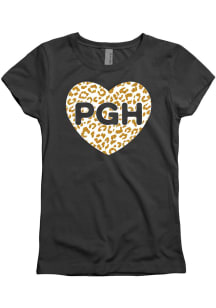Pittsburgh Girls Glitter Cheetah Heart Black Short Sleeve Tee