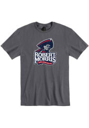 Robert Morris Colonials Charcoal Primary Logo Distressed Short Sleeve T Shirt