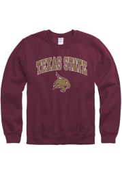 Texas State Bobcats Mens Maroon Arch Mascot Long Sleeve Crew Sweatshirt