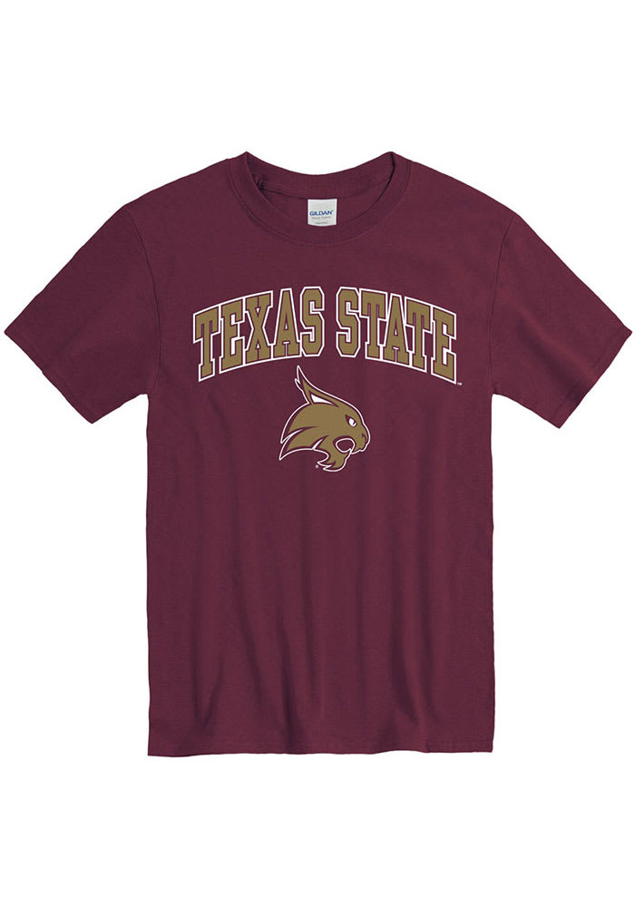 Texas State Bobcats Maroon Arch Mascot Short Sleeve T Shirt