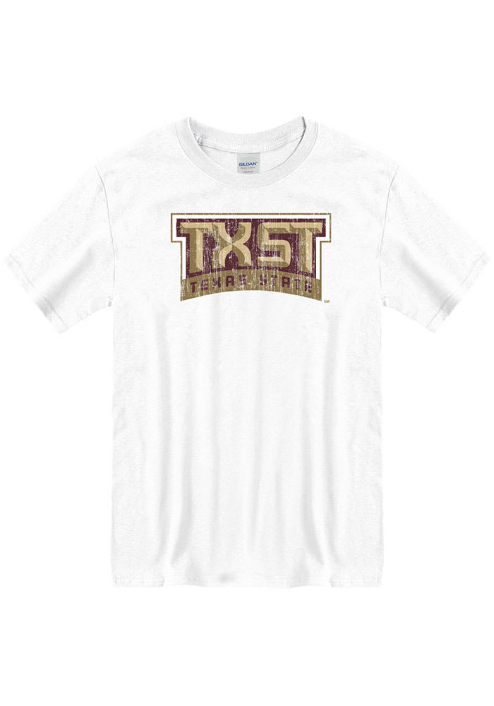 Texas State Bobcats White Logo Distressed Short Sleeve T Shirt