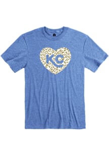 Rally Kansas City Womens Blue Glitter Heart Short Sleeve T-Shirt