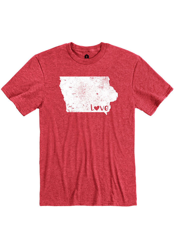 Rally Iowa Red Love State Shape Short Sleeve Fashion T Shirt