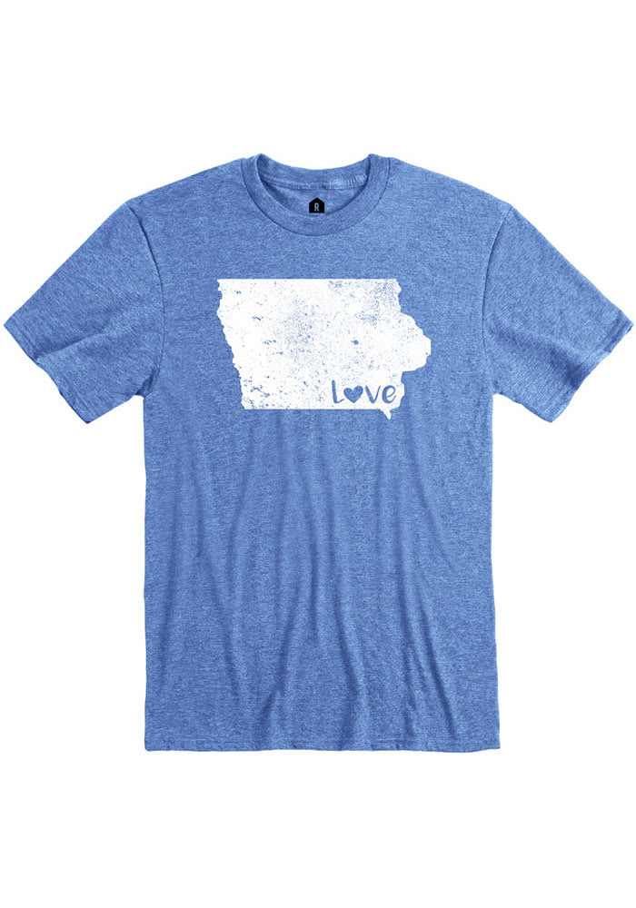 Rally Iowa Blue Love State Shape Short Sleeve Fashion T Shirt