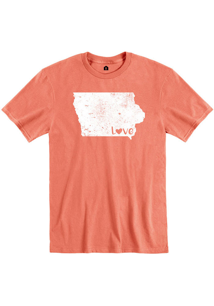 Rally Iowa Orange Love State Shape Short Sleeve T Shirt