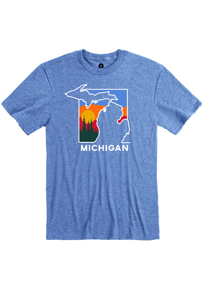Rally Michigan Blue Mitten State Shape Short Sleeve Fashion T Shirt
