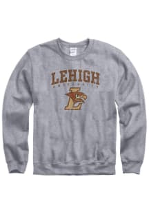 Lehigh University Mens Grey Distressed Long Sleeve Crew Sweatshirt