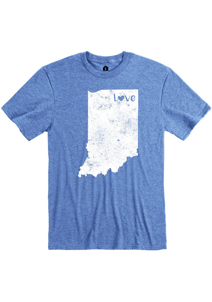 Rally Indiana Blue Love State Shape Short Sleeve Fashion T Shirt