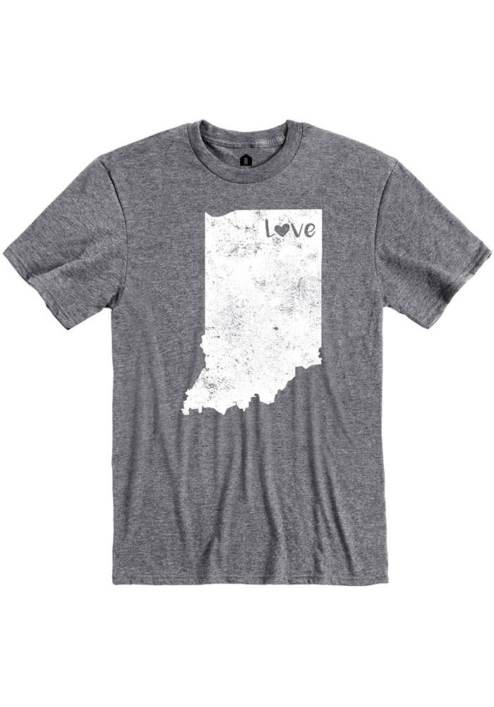 Rally Indiana Grey Love State Shape Short Sleeve Fashion T Shirt