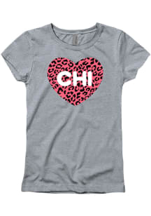 Chicago Girls Grey Glitter Cheetah Heart Short Sleeve Tee