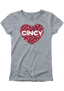 Cincinnati Girls Pink Cheetah Heart Grey Short Sleeve Tee