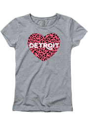 Detroit Girls Pink Cheetah Heart Grey Short Sleeve Tee