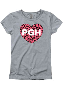 Pittsburgh Girls Pink Cheetah Heart Grey Short Sleeve Tee