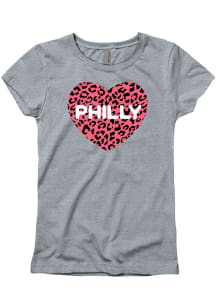 Philadelphia Girls Pink Cheetah Heart Grey Short Sleeve Tee