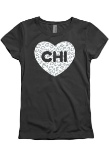 Chicago Girls Glitter Cheetah Heart Black Short Sleeve Tee