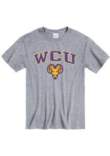 West Chester Golden Rams Grey Distressed Arch Mascot Short Sleeve T Shirt