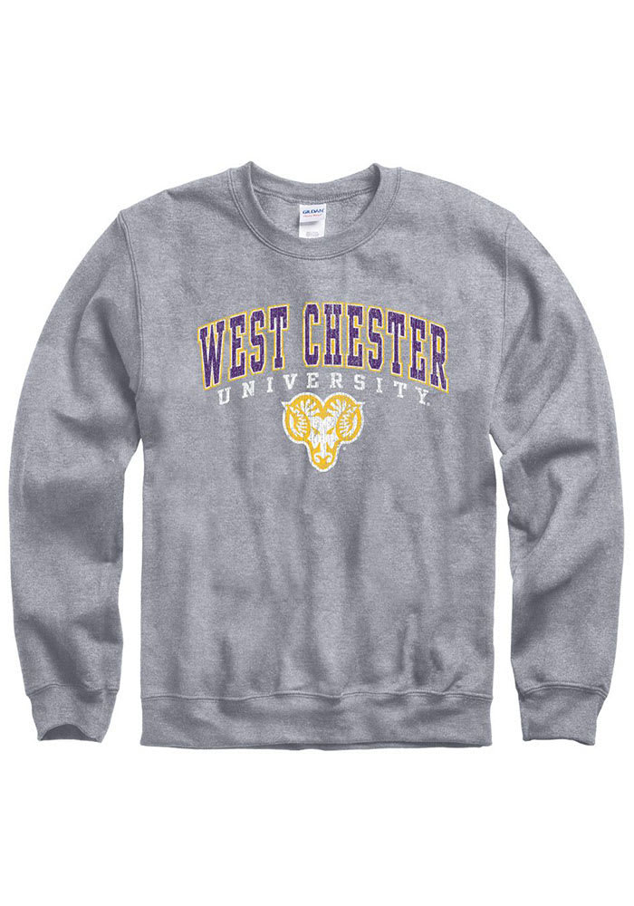 West Chester Golden Rams Mens Grey Arch Mascot Long Sleeve Crew Sweatshirt