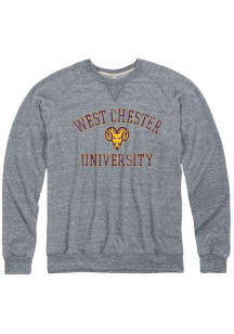 West Chester Golden Rams Mens Grey Snow Heather No 1 Graphic Long Sleeve Fashion Sweatshirt