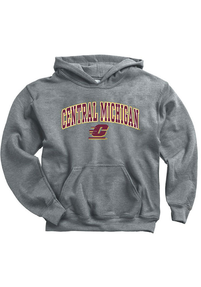 Central Michigan Chippewas Youth Grey Arch Mascot Long Sleeve Hoodie
