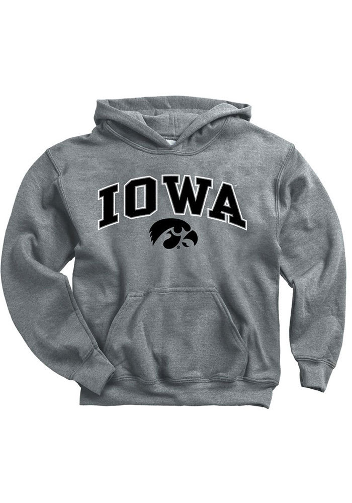 Iowa Hawkeyes Youth Grey Arch Mascot Long Sleeve Hoodie