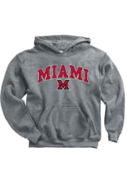 Miami RedHawks Youth Grey Arch Mascot Long Sleeve Hoodie
