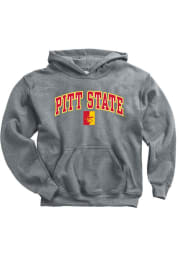 Pitt State Gorillas Youth Grey Arch Mascot Long Sleeve Hoodie