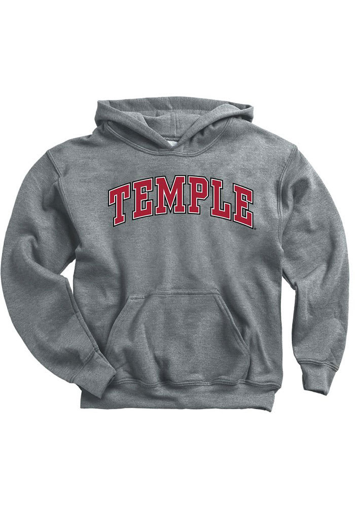 Temple Owls Youth Grey Arch Wordmark Long Sleeve Hoodie