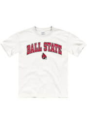 Ball State Cardinals Youth White Arch Mascot Short Sleeve T-Shirt