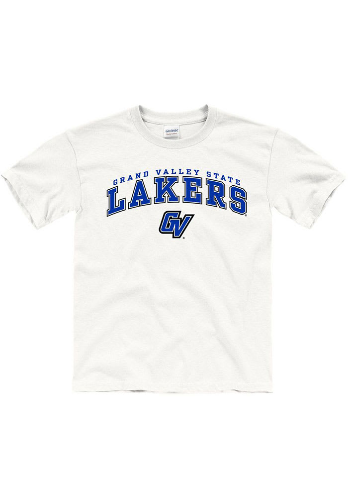 Grand Valley State Lakers Youth White Arch Mascot Short Sleeve T-Shirt