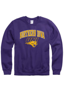 Northern Iowa Panthers Mens Purple Arch Mascot Long Sleeve Crew Sweatshirt