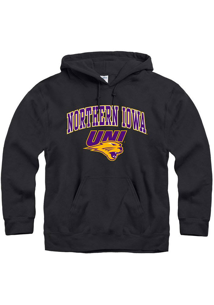 Northern Iowa Panthers Mens Black Arch Mascot Long Sleeve Hoodie