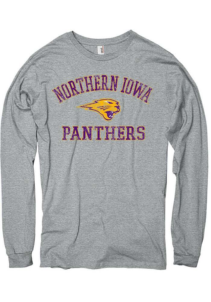 Northern Iowa Panthers Grey Number One Distressed Long Sleeve Fashion T Shirt