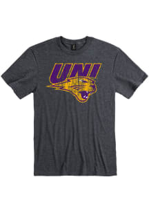 Northern Iowa Panthers Charcoal Distressed Logo Short Sleeve Fashion T Shirt