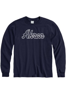Akron Zips Navy Blue Wordmark Style Long Sleeve T Shirt