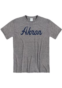 Akron Zips Grey Wordmark Distressed Short Sleeve Fashion T Shirt