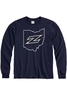 Akron Zips Navy Blue State Shape Long Sleeve T Shirt