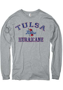 Tulsa Golden Hurricane Grey Number One Distressed Long Sleeve Fashion T Shirt