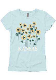 Kansas Girls Sunflower Garden Light Blue Short Sleeve Tee