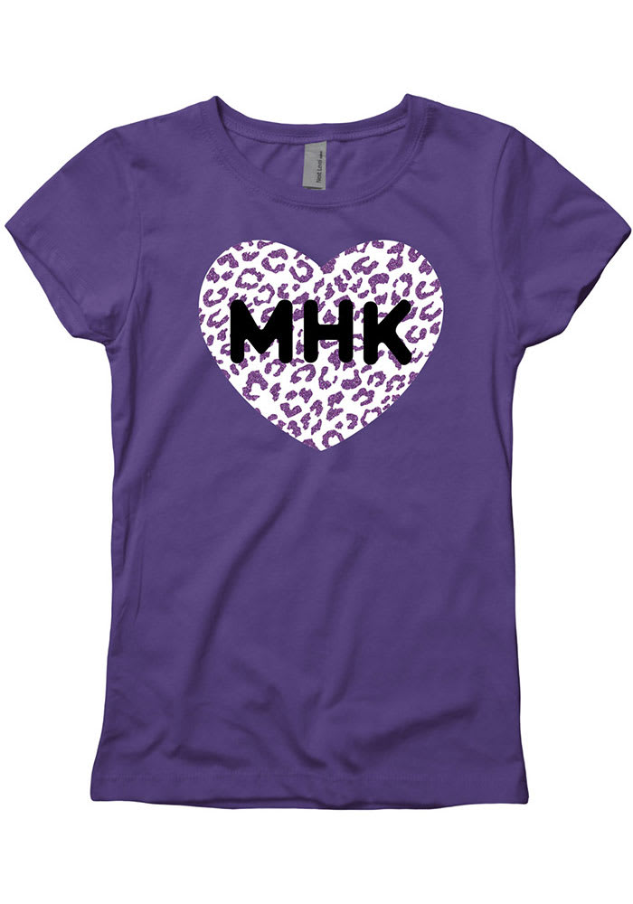 Manhattan Girls Glitter Cheetah Heart Purple Short Sleeve Tee