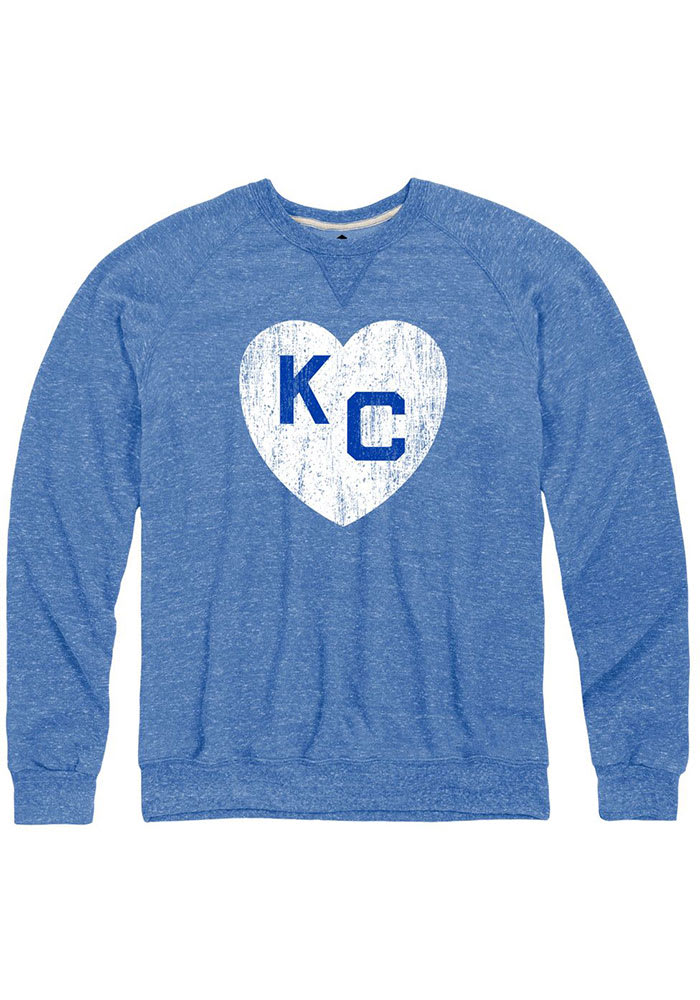 Rally Kansas City Monarchs Mens Blue Heart Long Sleeve Crew Sweatshirt
