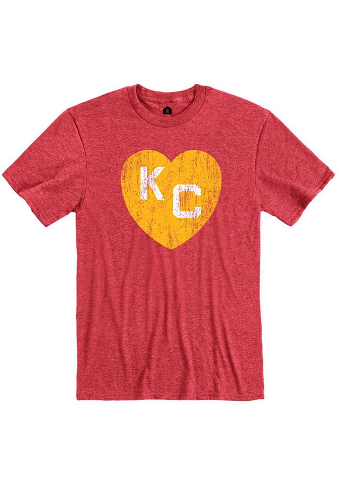 Rally Kansas City Monarchs Red Heart Kansas City Short Sleeve Fashion T  Shirt, Red, 50% POLYESTER / 37% COTTON / 13% RA…