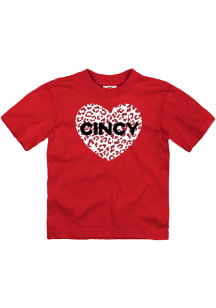 Cincinnati Toddler Girls Red Cheetah Heart Short Sleeve T-Shirt