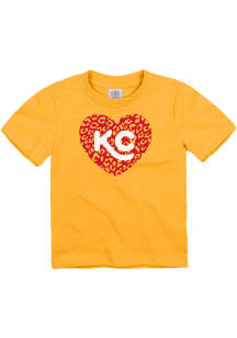 Kansas City Toddler Girls Gold Glitter Cheetah Heart Short Sleeve T-Shirt