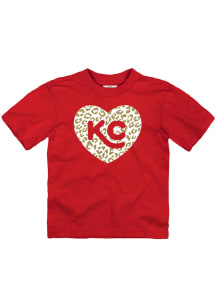 Kansas City Toddler Girls Red Glitter Cheetah Heart Short Sleeve T-Shirt