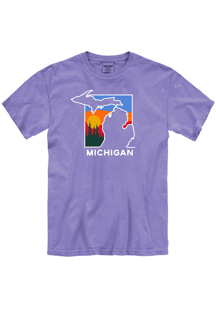 Michigan Purple Color Block State Shape Short Sleeve T Shirt
