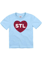 St Louis Toddler Girls Light Blue Glitter Cheetah Heart T-Shirt