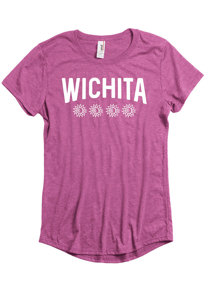 Wichita Womens Pink Sunflower Wordmark Short Sleeve T-Shirt