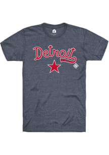Rally Detroit Stars Navy Blue Script Logo Short Sleeve Fashion T Shirt