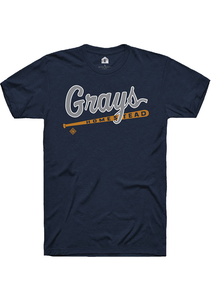 Rally Homestead Grays Navy Blue Script Logo Short Sleeve Fashion T Shirt